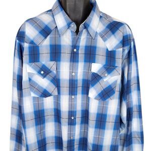 Ely Cattleman Western Shirt Mens Size 2XLT Tall Blue Cowboy Pearl Snap